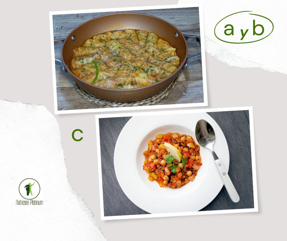 Rollos de col rellenos de carne con quinoa, garbanzos y cúrcuma